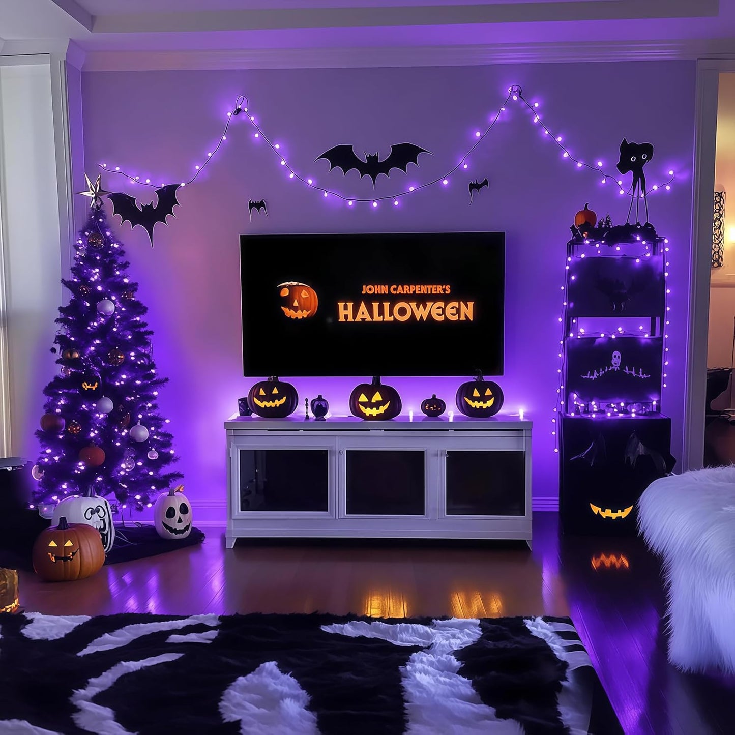 JMEXSUSS 200 LED 66ft Purple Halloween Lights, Connectable Halloween String Lights Plug in, 8 Modes Outdoor Christmas Tree Light for Patio Party Indoor Christmas Ceiling Room Decor