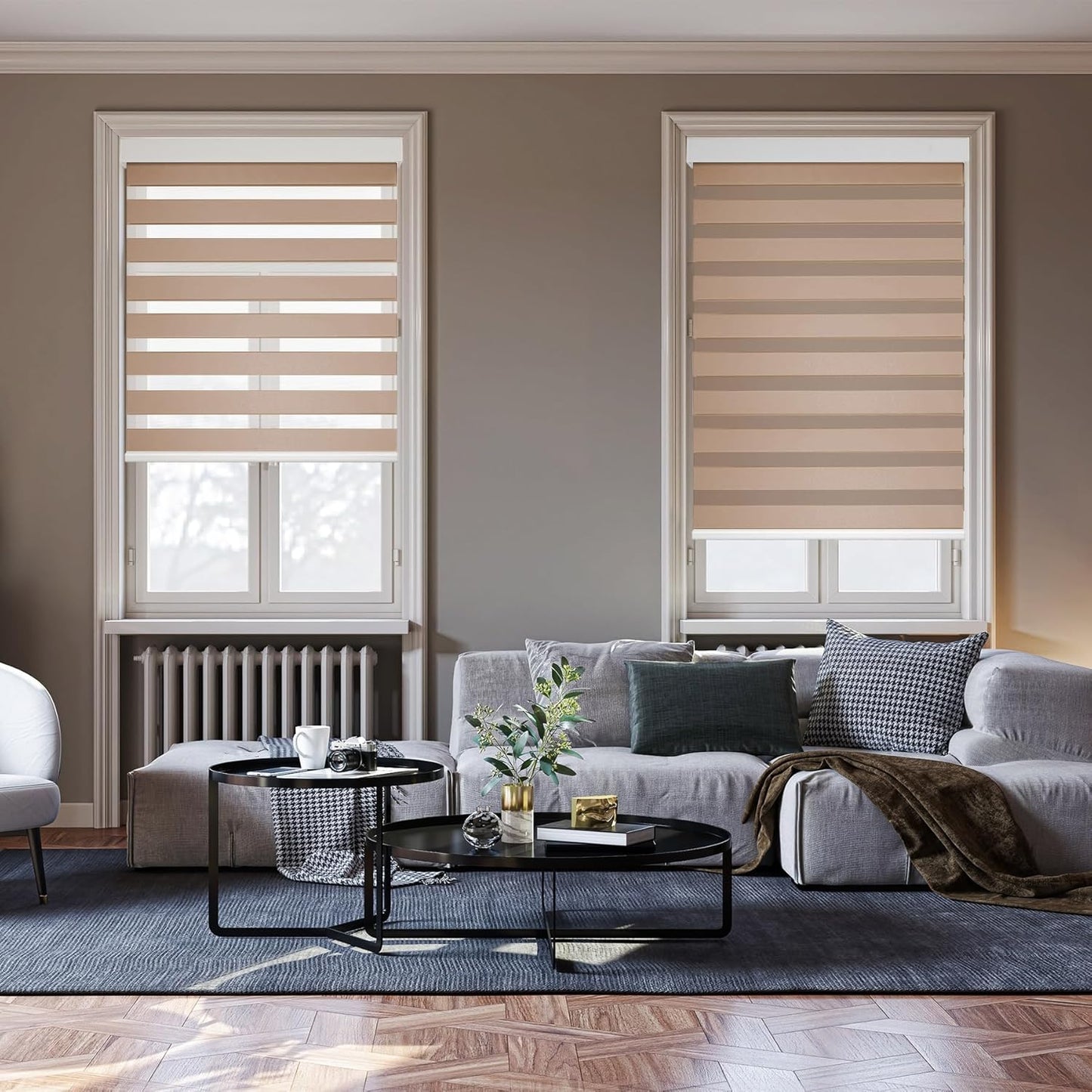 HESTIA Cordless Zebra Blinds Light Filtering Roller Shades UV Blocking Blackout Privacy Indoor Window Blind for Home Office Day and Night, Beige,29" W x 54" H