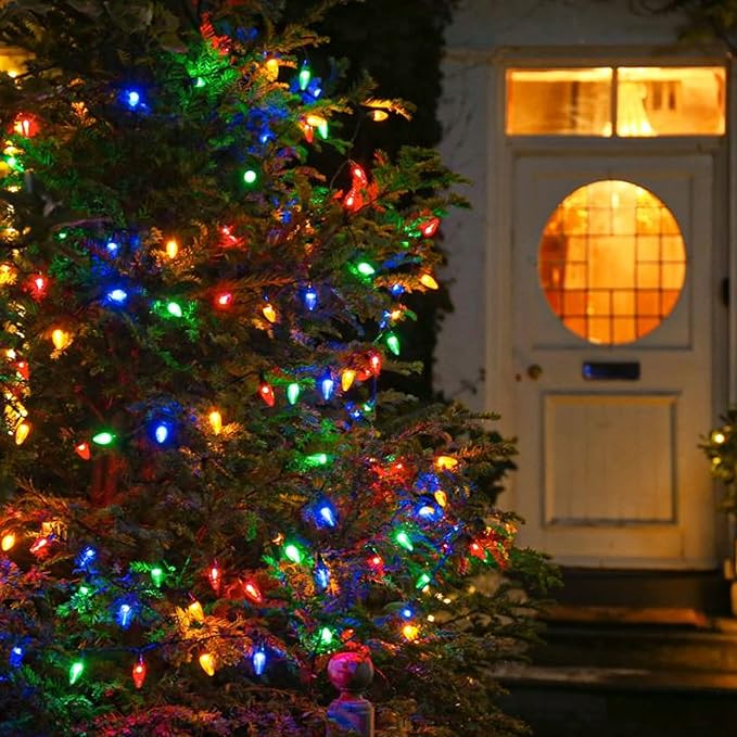 Dazzle Bright C6 Battery Operated Christmas Lights, 2 Pack Total 100LED 34FT Multi-Colored Lights with 8 Modes, Waterproof Christmas Decorations for Xmas Indoor Outdoor Yard Tree House Decor