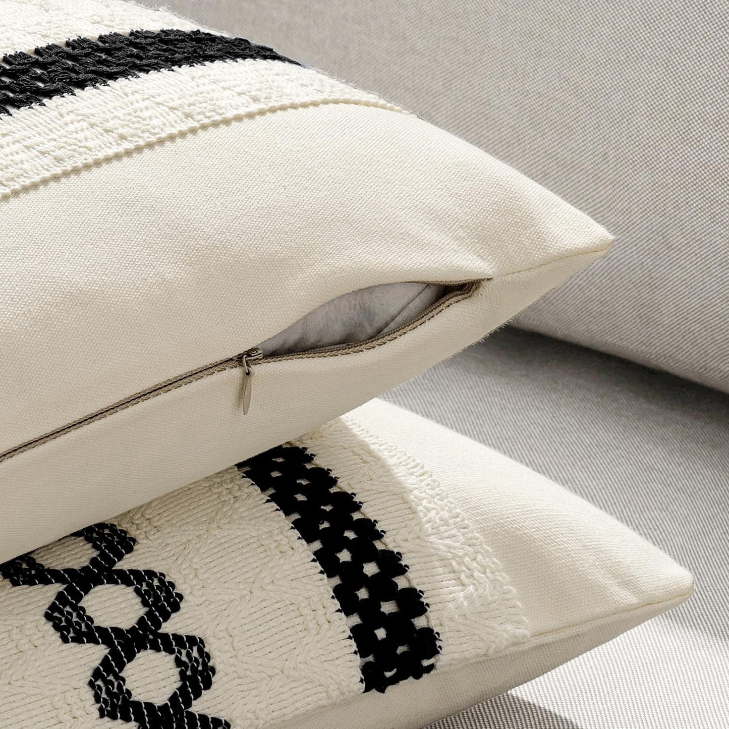 MIULEE Set of 2 Black Boho Decorative Lumbar Pillow Covers 12x20 Inch Farmhouse Rustic Couch Throw Pillows Modern Cotton Cushion Covers Retro Cute Macrame Woven Home Decor for Bed Sofa Chair