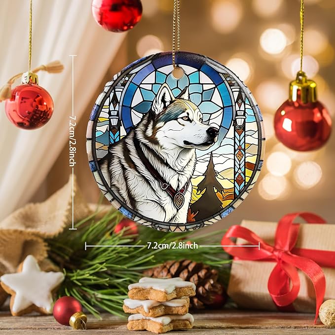 Wolf Christmas Hanging Ornament - Wolf Ceramic Ornament - Wolf Ornaments for Christmas Tree - Gifts for Wolf Lovers - Wolf Keepsake Ornament - Animal Lovers Gifts