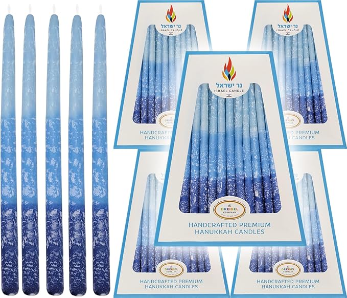 The Dreidel Company Hanukkah Candles Multi Blue Hued Frosted Deluxe Tapered Candles (10-Pack)