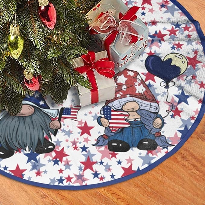 July 4th American Flag Patriotic Tree Skirt 48" Gnome Tree Mat for Christmas Xmasn Festive Party Yard Decorations Indoor Outdoor Ornaments