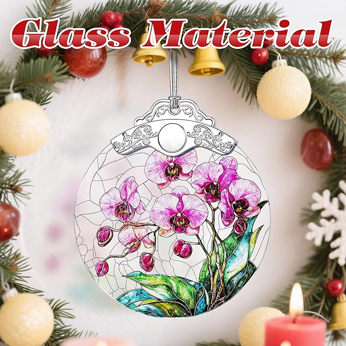 Stained Glass Ornament, Christmas Ornaments, Christmas Decorations for Tree, Holiday Ornament, Gifts for Flower Lovers, Holiday Party Gifts, Gift Ideas & Xmas Gift - Orchid