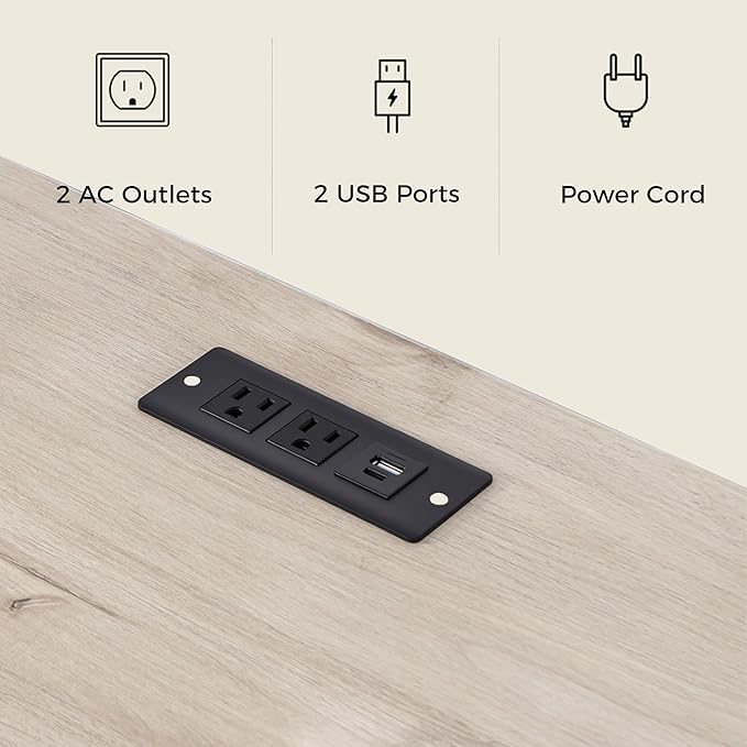 MINCETA End Table with Charging Station and USB Ports, Modern Bedside Table with Door, Rustic Wood Square Nightstand with Adjustable Storage Shelf for Living Room, Bedroom, Gray