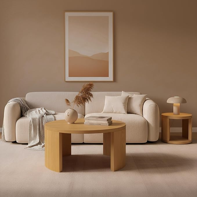 Round Coffee Table Set of 2, Nesting Coffee Tables with Storage,Living Room Table Set,Modern Wood Center Table for Living Room,Apartment,31.5" & 18" Coffee Table Set,Brown