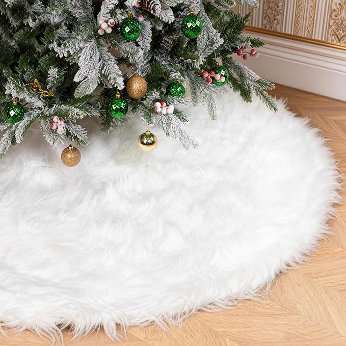 72 Inch White Christmas Tree Skirt with 4.5" Extra Long Pile– Ultra Plush Faux Fur Tree Skirt for 7.5-12 Ft Trees