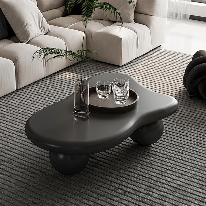 Modern Cloud Coffee Table with 3 Ball Legs, Cute Irregular Shaped Coffee Table, Low Center Table Tea Table for Living Room Apartment (47.2''L × 31.5''W × 13.78''H)