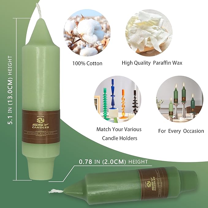 5 Inch Short Taper Candles Candle Sticks Handmade Unscented Set of 4 Smokeless Long Burning Tapered Candles for Wedding Decoration Party(Gradient Green)