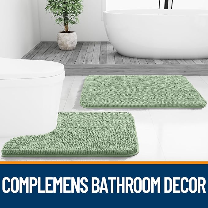 OLANLY Bathroom Rugs 45x27, Extra Soft Absorbent Chenille Bath Rugs, Rubber Backing Quick Dry, Machine Washable Bath Mats for Bathroom Floor, Tub and Shower, Home Decor Accessories, Sage Green
