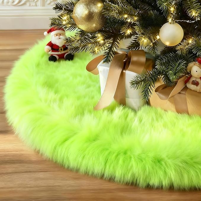 iMucci Christmas Tree Skirt Thick Green Tree Skirt Wool-Like Chirstmas Tree Decorations Holiday Party Decor