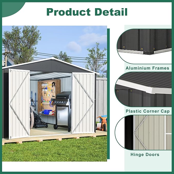 10x12 FT Outdoor Storage Shed, Large Metal Garden Shed with Lockable Hinged Doors, Outside Tool Shed with Sloped Roof & 4 Air Vents, Waterproof Storage Building for Backyard, Patio, Lawn, Black