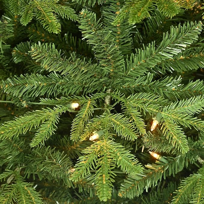 Prelit Artificial Hinged Christmas Tree with Pre-lit 350 Warm White Lights 7.5FT Holiday Tree for Xmas Decoration Metal Hinges, Foldable Base
