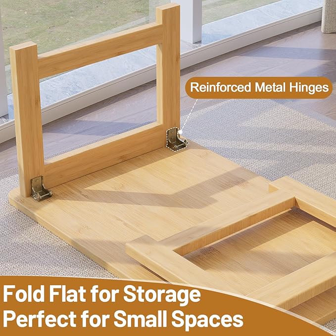 Japanese Floor Table, Bamboo Folding Coffee Table, Portable Solid Wood Japanese Tatami Tea Table Table, No Assembly Japanese Dining Table for Sitting on The Floor, Easy Storage (Natural)