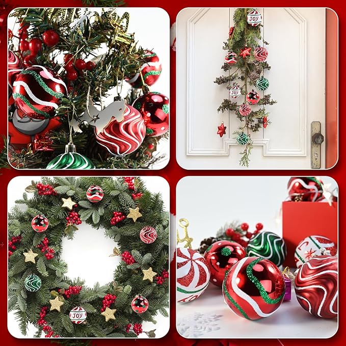 30PCS Christmas Ball Ornaments, 2.36" Red Green White Christmas Balls, Shatterproof Xmas Balls Decoration for Christma Tree, Painting & Glittering Hanging Ball for Party Event