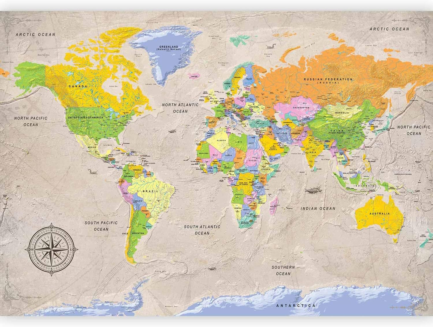 artgeist Premium Wall Mural World Map 79x55 in - XXL Non-Woven Wallpaper Fleece Wall Decor Photo Print Picture Image Design Home Map of The World k-A-0129-a-a