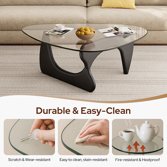 Modern Glass Coffee Table, Mid Century Triangle Coffee Table for Living Room Bedroom Reception Office Tables