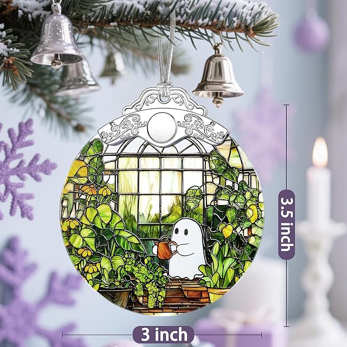 Halloween Ghost Ornament, Stained Glass Christmas Decorations, Christmas Ornaments for Tree, Holiday Ornament, Plant Lovers Gifts, Holiday Party Gifts, Gift Ideas & Xmas Gift