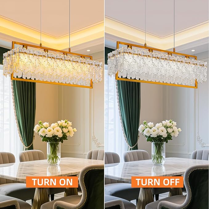 MantoLite Dining Room Light Fixture Modern Rectangle Golde Crystal 4-Light Chandeliers for Dining Room 25" Linear Farmhouse Lighting Fixture for Kitchen Island Light Living Room