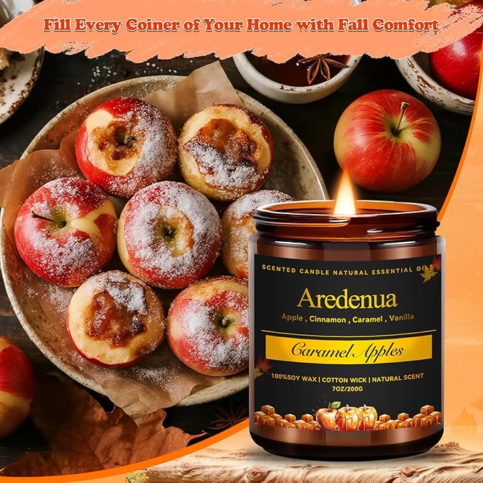 Caramel Apple Candles – Holiday Winter Scented Candles, Warm Caramel & Crisp Apple Aroma for Christmas Home Décor, Cozy Seasonal Candle Gift for Women & Men, Long-Lasting Soy Wax Candle