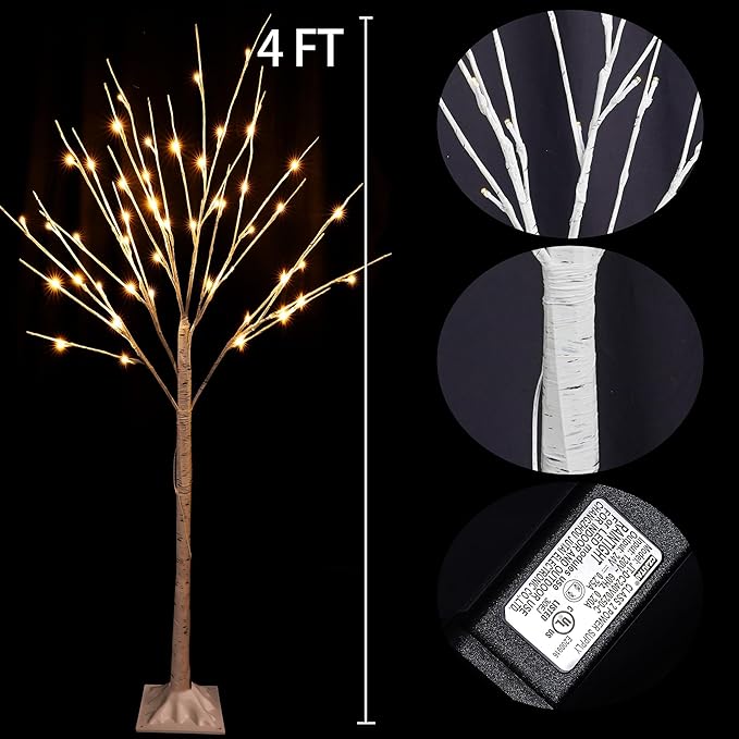 TW SHINE 2 Pack Lighted Birch Tree, 4 FT Total 96 LED Pre-lit Artificial Christmas Trees for Thanksgiving Christmas Decorations Indoor Outdoor Home Festival Wedding Party, Warm White