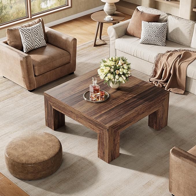 Tribesigns 39.4-Inch Square Coffee Table for Living Room, Farmhouse All MDF Center Cocktail Tea Table with Sturdy Wooden Legs, Easy Assembly, Dark Brown