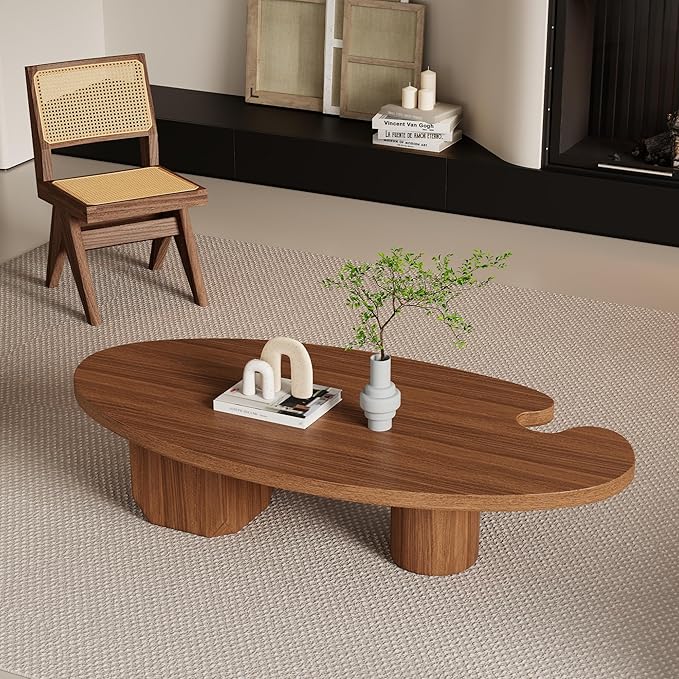 Mid Century Modern Coffee Table for Living Room, 51.2" Oval Coffee Table with Unqiue Legs, Walnut Color Center Table for Living Room Table Tea Table for Home Office