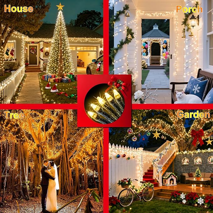 240FT 750LED Christmas Lights,12 Modes Warm White Outdoor String Lights with Timer & Dimmable, Waterproof Green Wire Christmas String Lights for Indoor Tree Xmas Patio Fence Wedding Party Decor