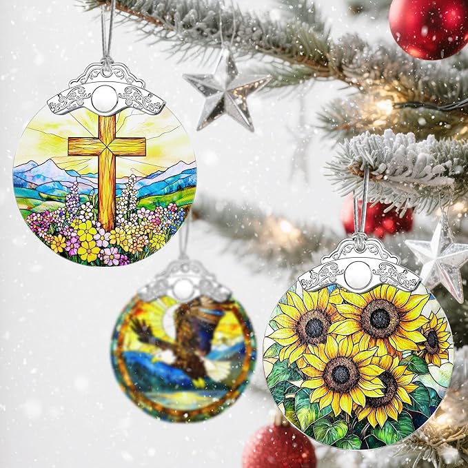 Christmas Ornaments: Stained Glass Ornament, Christmas Tree Ornament, Hanging Ornaments for Home Decor & Xmas Tree Decorations – Exquisite Holiday Decor, Gifts & Holiday Present - Cross
