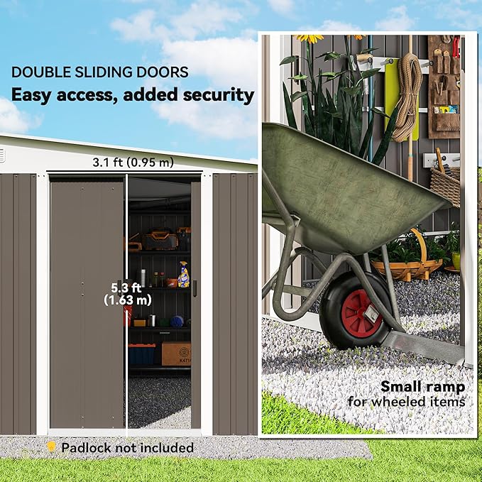 Outsunny 11' x 9' Outdoor Storage Shed, Metal Garden Tool House with Sloping Roof and Lockable Door for Backyard, Bike, Patio, Garage, Lawn, Gray