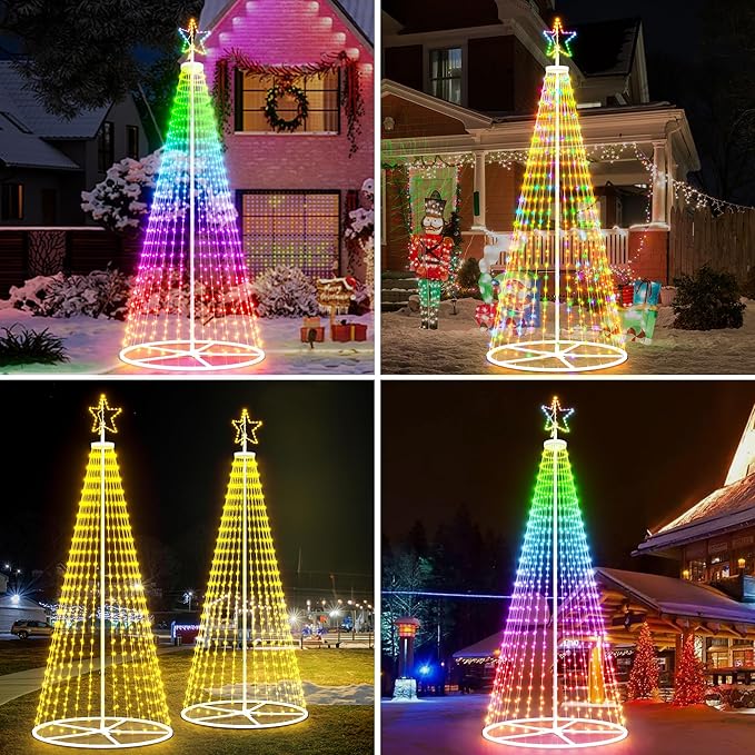 Led Outdoor Christmas Tree, 12.8 FT Prelit Smart Outside Christmas Tree Light Show App Control with 660 LED Lights Color Changing Sync APP & Remote Control Lighting