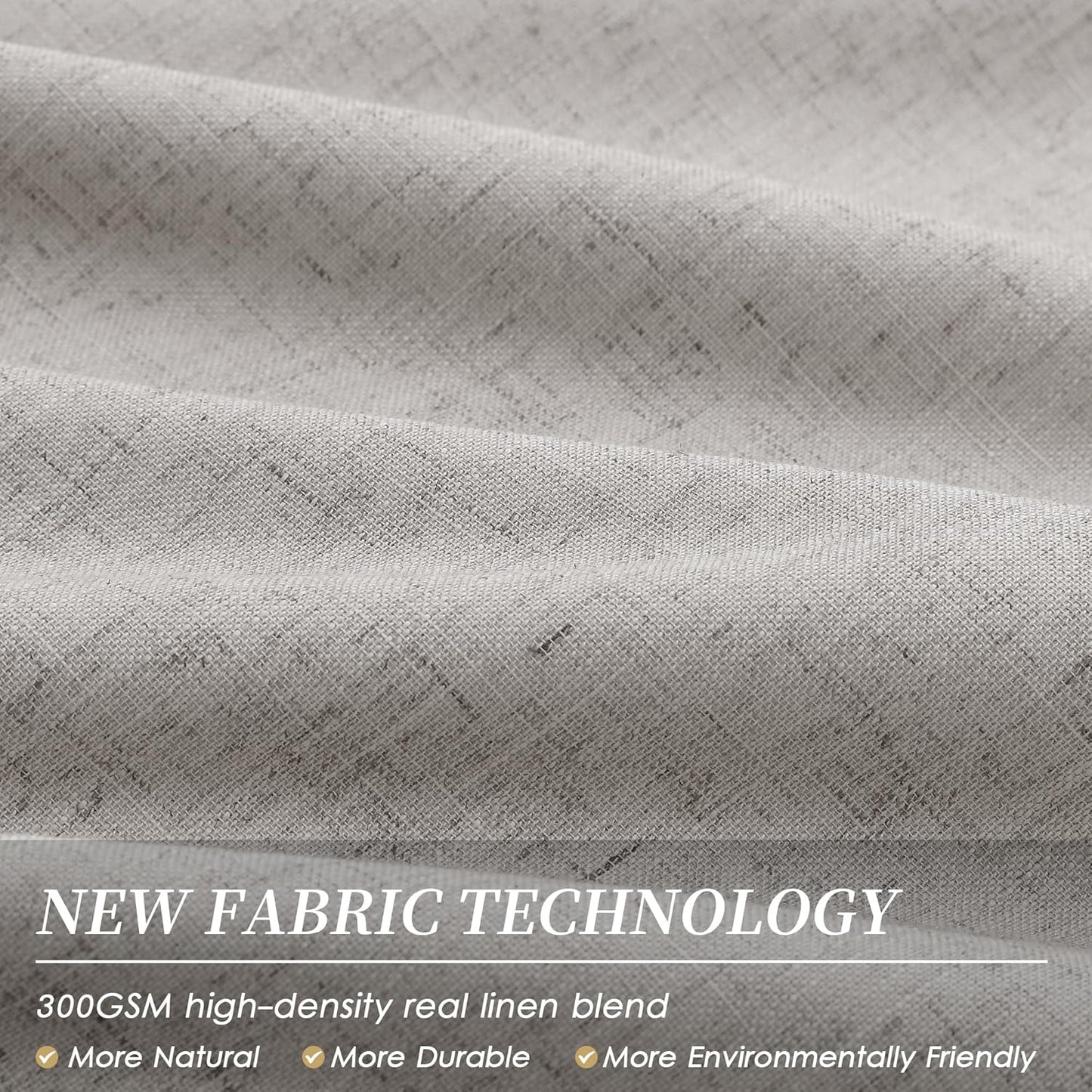 BOODII Full Blackout Curtains 90 Inches Long Room Darkening Curtain for Bedroom Sliding Door Thermal Insulated Black Out Curtains & Drapes Silver Gray Neutral Linen 2 Panels Set Back Tab 52x90