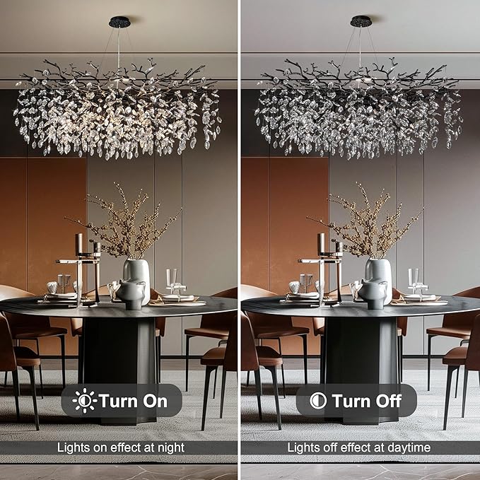 YUYI 47" Black Chandelier, 18-Light Modern Crystal Tree Branch Chandelier, Luxury Round K9 Crystal Raindrop Chandeliers Light Fixture for Dining Room, Living Room, Foyer, Entryway, Bedroom, Kitchen