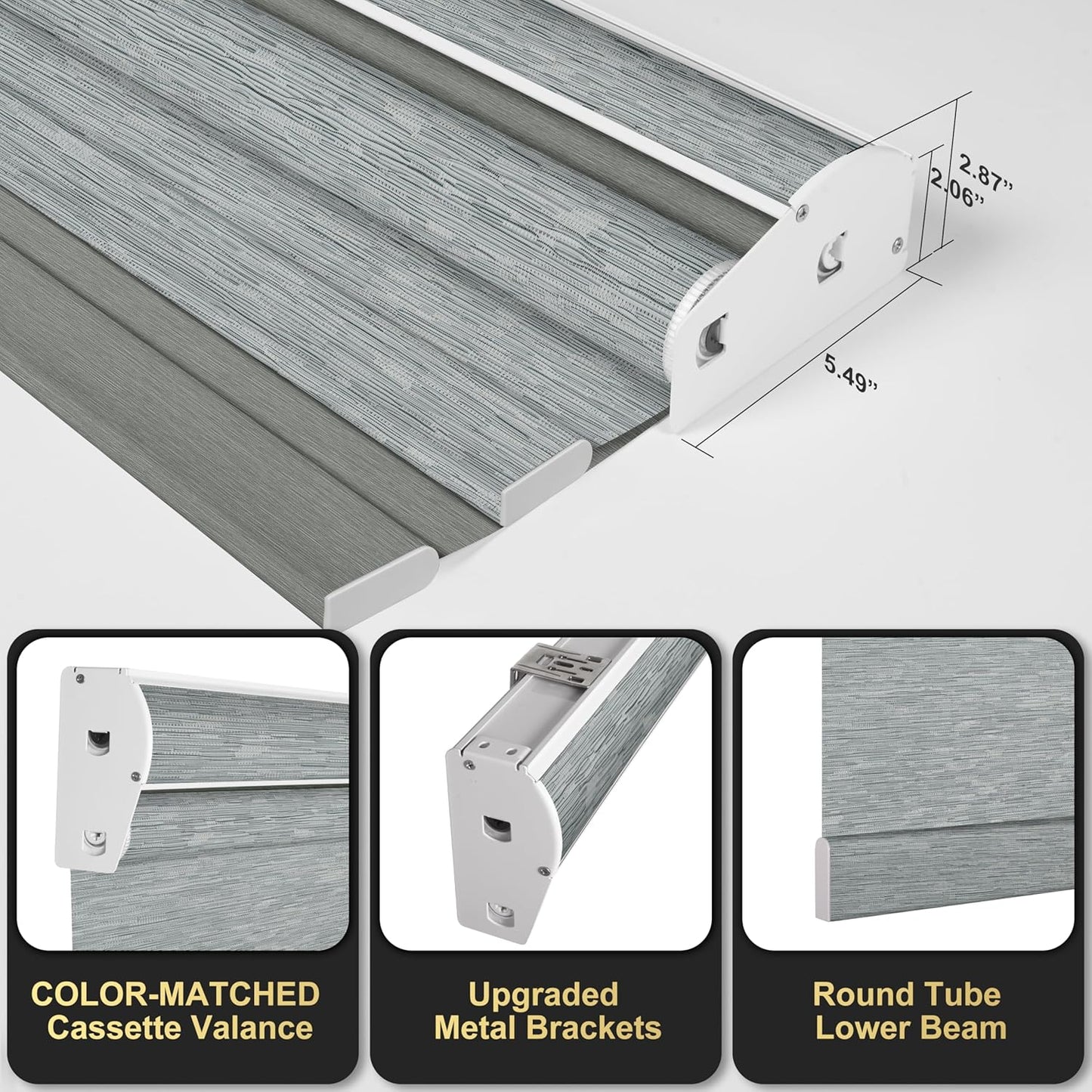 BERISSA Cordless Dual Roller Shades with Cassette Valance,Double Window Shades Blackout and Light Filtering Shades,Day and Night Roller Shades for Home Office Door.Striped Jacquard Grey.43 W x 86" H