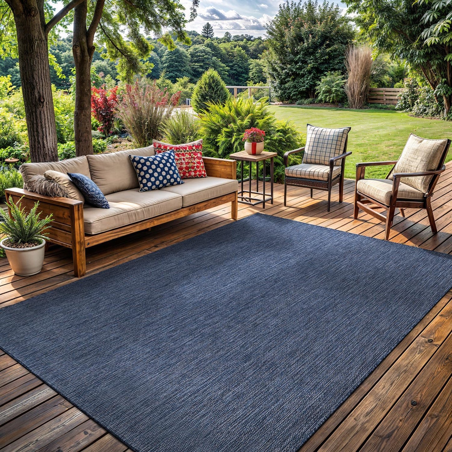 Washable Indoor Outdoor Rug 10x14 Weather Resistant Area Rugs Modern Solid for Porch Deck Balcony Backyard Patio Outside Carpet (10 X 14 Azure Blue)