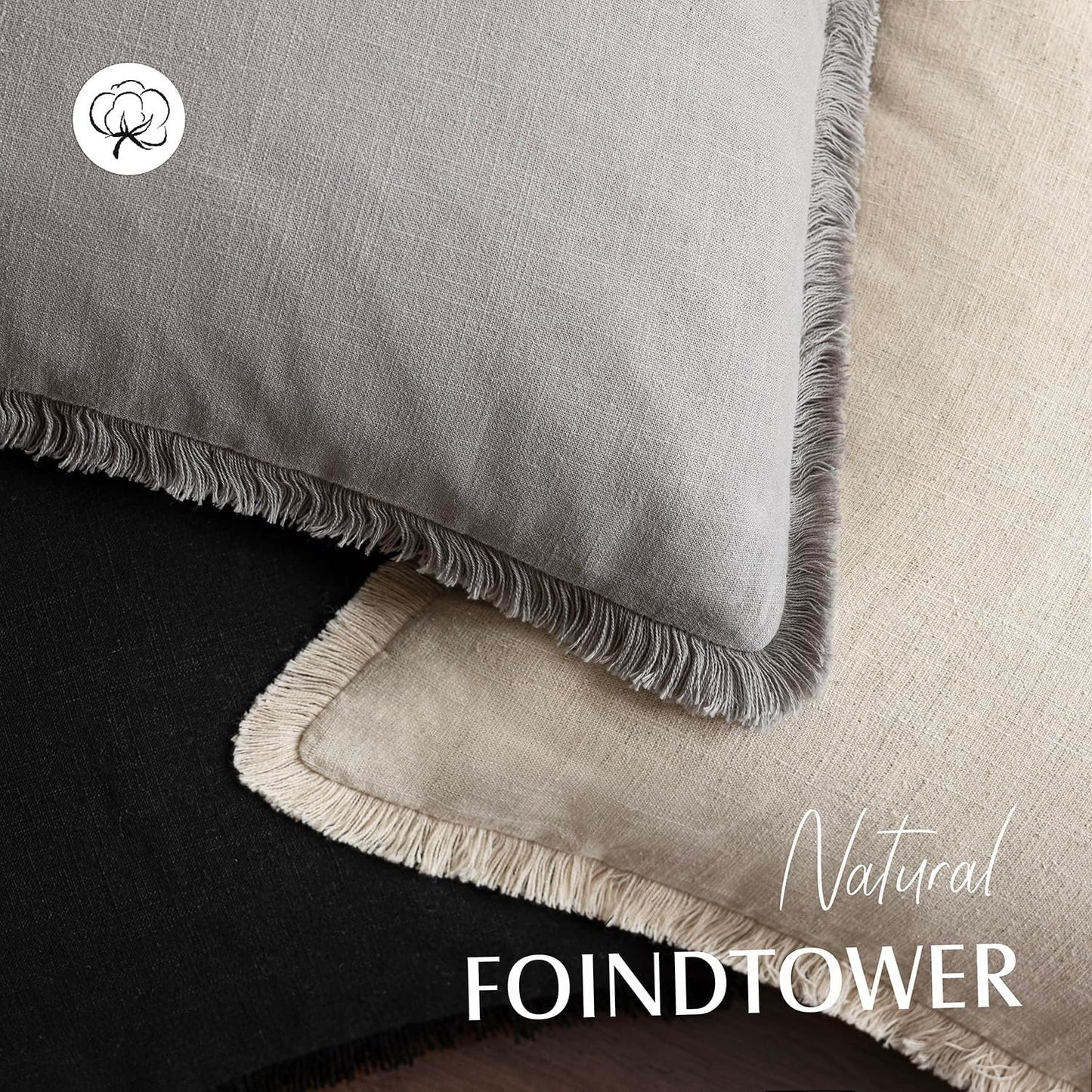 Foindtower Set of 2 Decorative Linen Fringe Throw Pillow Covers Cozy Farmhouse Cushion Cover with Tassels Accent Pillowcase for Couch Chair Sofa Bed Living Room Home Decor,18×18 Inch,Light Rustic Gray
