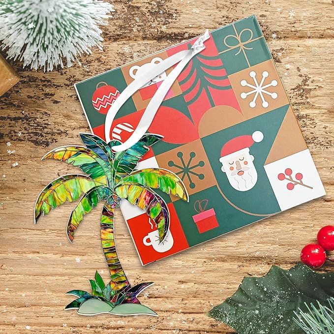 AVERXO Beach Ornament for Christmas Decorations - 2D Flat (Not 3D) Acrylic Tropical Christmas Ornaments 2025 - Beach Gifts for Women, Ocean Gifts for Beach Lovers, Stocking Stuffers Palm Tree Ornament