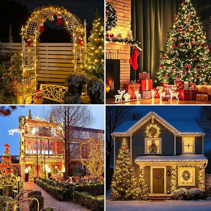 Christmas Firecrackers String Lights 200LED Cluster Lights 8 Modes Timer Waterproof for Xmas Tree Garland Window Party 2pack