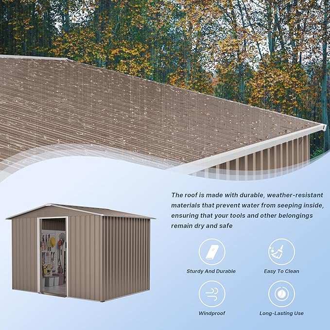 Kullavik 8FT x 6FT Outdoor Storage Shed with Floor and Lockable Doors,Waterproof Metal Garden Tool Shed,Galvanized Steel shed for Backyard,Garden,Patio