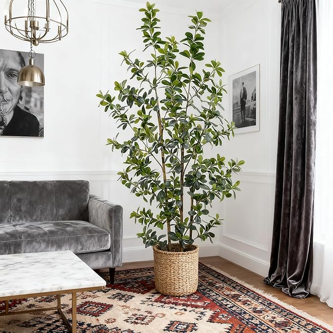 Premium 3 Main Trunks 6 ft Faux Black Olive Tree, Realistic Olive Trees Artificial Indoor, Low-Maintenance Fake Tree, Ideal Artificial Tree for Home Office Décor