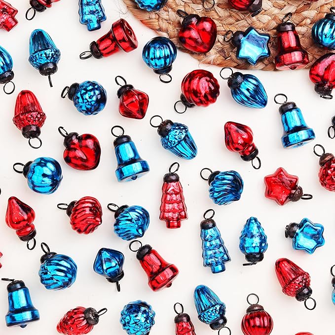 IndianShelf 100 Pieces Red & Turquoise Glass Vintage Christmas Ornaments Mini Bulk Decorative Ornaments for Halloween, Christmas Tree, New Year, Valentine Day, Holidays, Event & Wedding(25 * 4 Boxes)