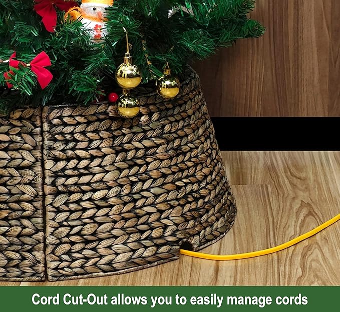 CENBOSS Rattan Christmas Tree Collar, Wicker Tree Skirt & Stand Base Cover (Black Wash, 24 inch)