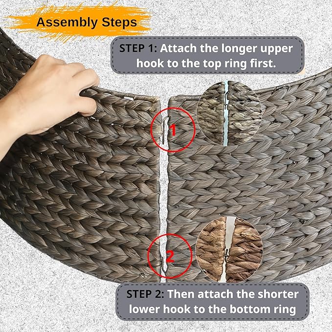 42" Wicker Christmas Tree Collar for Artificial Trees, Rustic 9ft Tree Basket Skirt, Farmhouse Base Cover for Pencil, Slim Christmas Tree Collars, Handwoven from Seagrass