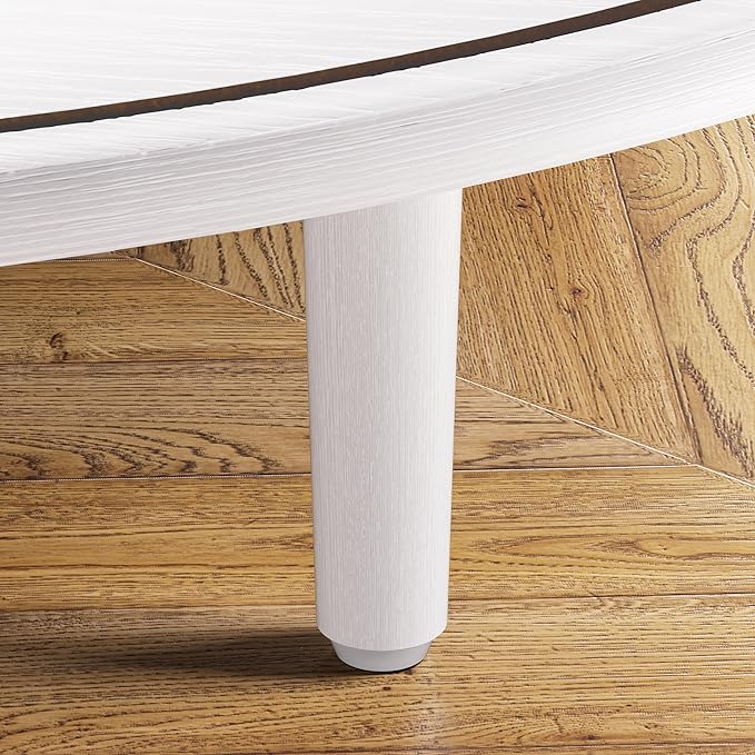 Round Coffee Table, 31.5" Fluted Center Table with Storage, Lift-Top Coffee Table with Adjustable Footpads, Sliding Door, Mid-Century Modern Center Table for Living Room, Small Space (White)