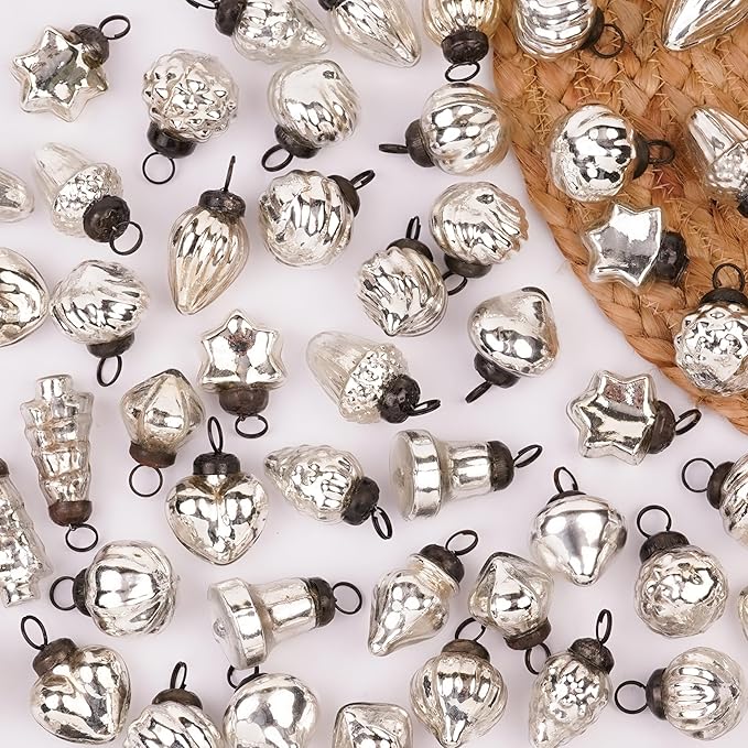 IndianShelf 300 Pieces Silver Glass Vintage Christmas Ornaments Mini Bulk Decorative Ornaments for Halloween, Christmas Tree, New Year, Valentine Day, Holidays, Event and Wedding (25 * 12 Boxes)