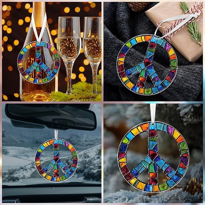 AVERXO Peace Ornament Christmas Decorations - Acrylic Boho Christmas Ornaments 2025 - Peace Sign Ornament for Boho Home Decor, Hippie Gifts for Women, Positive Energy Gifts for Mom Grandma Sister