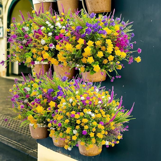20 PCS Artificial Flowers for Outdoors, Artificial Plants UV Resistant Fake Flowers Outdoor Spring Summer Decor, Realistic Colorful Plastic Faux Flowers for Outside Porch Window Box Yard