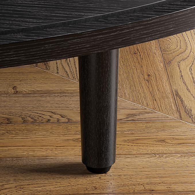Round Coffee Table, 31.5" Fluted Center Table with Storage, Lift-Top Coffee Table with Adjustable Footpads, Sliding Door, Mid-Century Modern Center Table for Living Room, Small Space (Black)