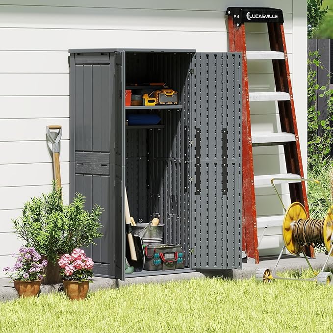 EHHLY Heavy Duty Tall Storage Cabinet Outdoor Weatherproof, 28 Cuft Garage Storage Cabinet with 4 Adjustable Shelves, Lockable Kitchen Pantry Closer Organizer, 31Wx23Lx66H, Sage Grey