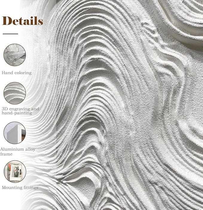 BrightA White wood abstract wave relief wall decoration piece, wooden horizontal wall art large sandstone handmade art piece, aesthetic embellishment for home gallery 23.6"x47.2"